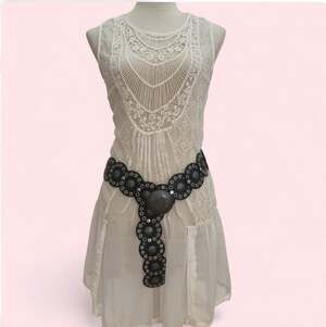 Coachella Atmosphere Ivory Sleeveless Crochet Lace Drop Waist Boho Dress